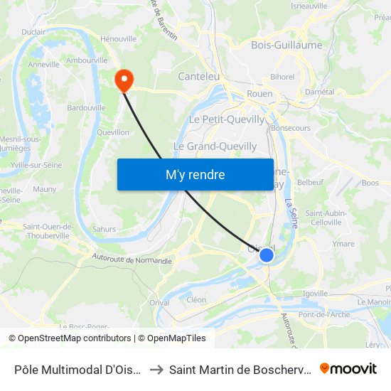 Pôle Multimodal D'Oissel to Saint Martin de Boscherville map