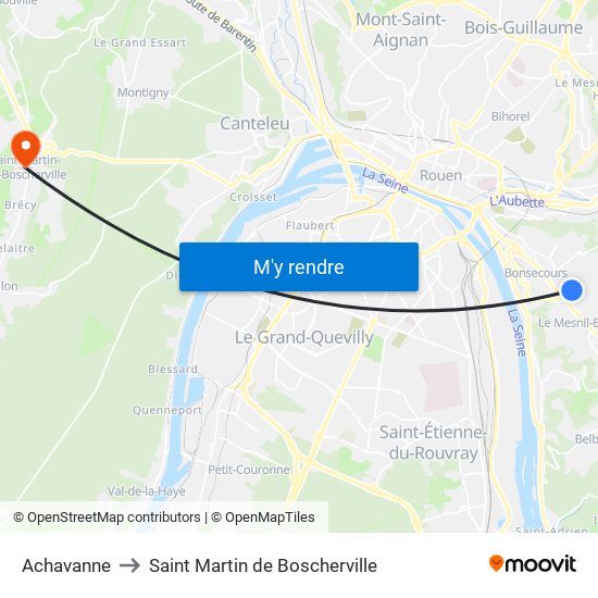 Achavanne to Saint Martin de Boscherville map