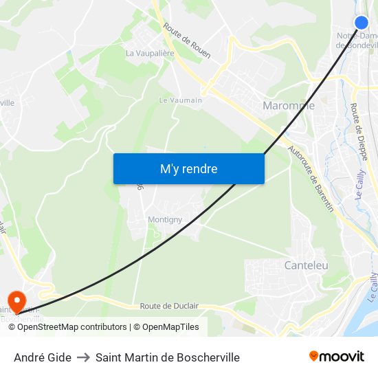 André Gide to Saint Martin de Boscherville map