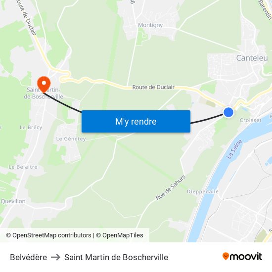 Belvédère to Saint Martin de Boscherville map