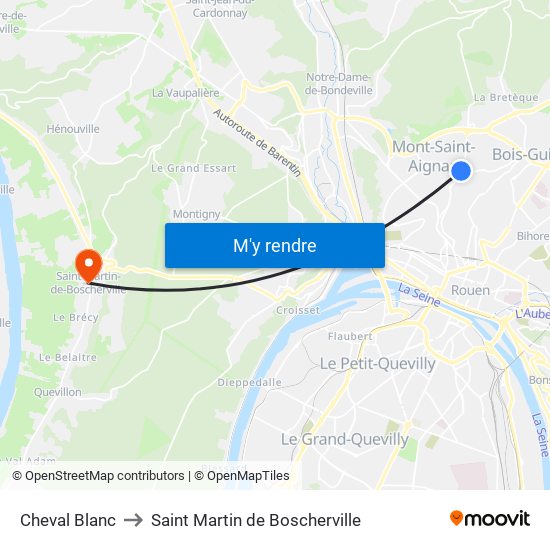 Cheval Blanc to Saint Martin de Boscherville map