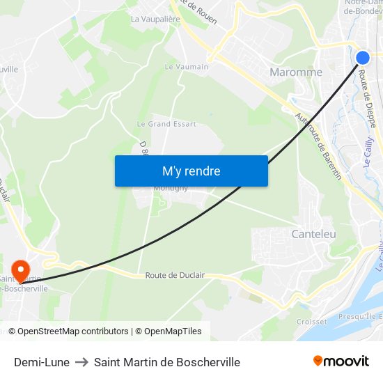 Demi-Lune to Saint Martin de Boscherville map