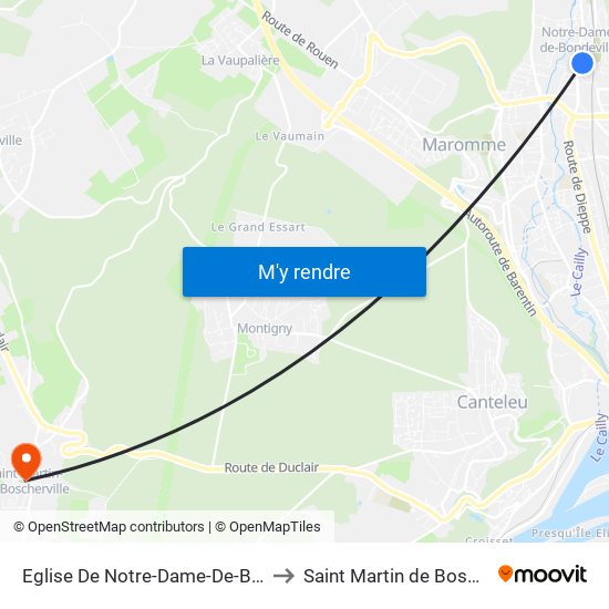 Eglise De Notre-Dame-De-Bondeville to Saint Martin de Boscherville map