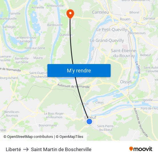 Liberté to Saint Martin de Boscherville map