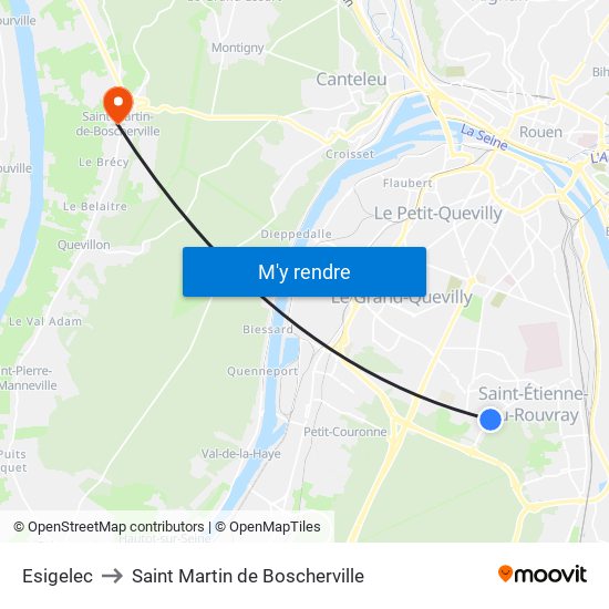 Esigelec to Saint Martin de Boscherville map