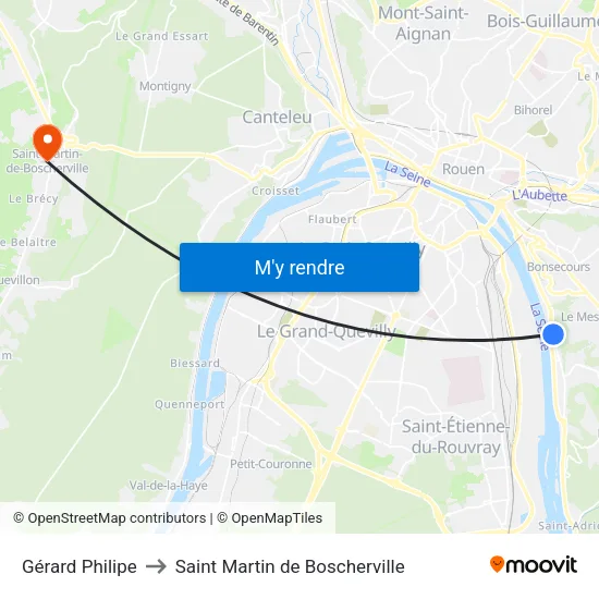 Gérard Philipe to Saint Martin de Boscherville map