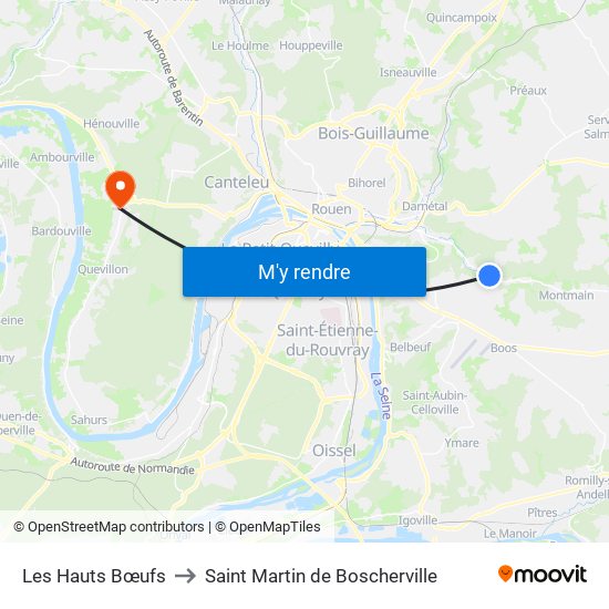 Les Hauts Bœufs to Saint Martin de Boscherville map