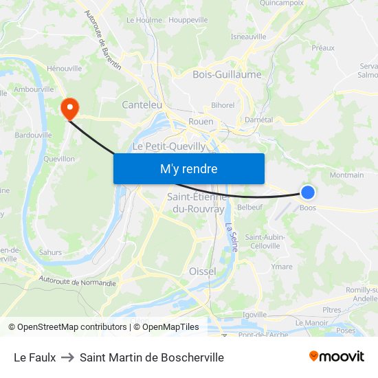 Le Faulx to Saint Martin de Boscherville map
