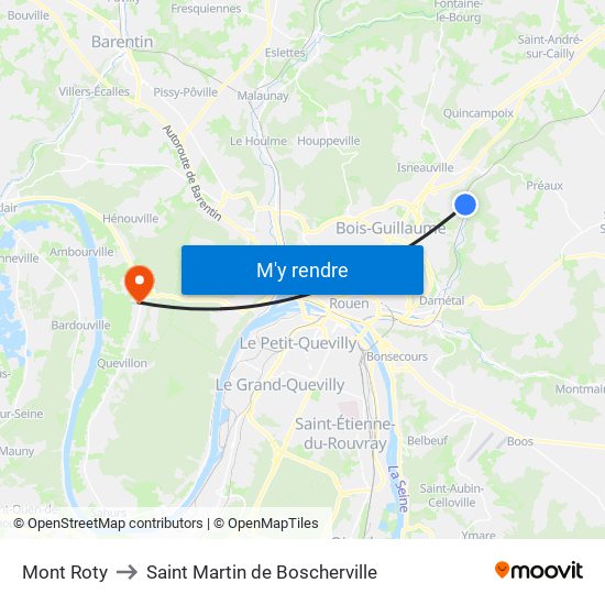Mont Roty to Saint Martin de Boscherville map