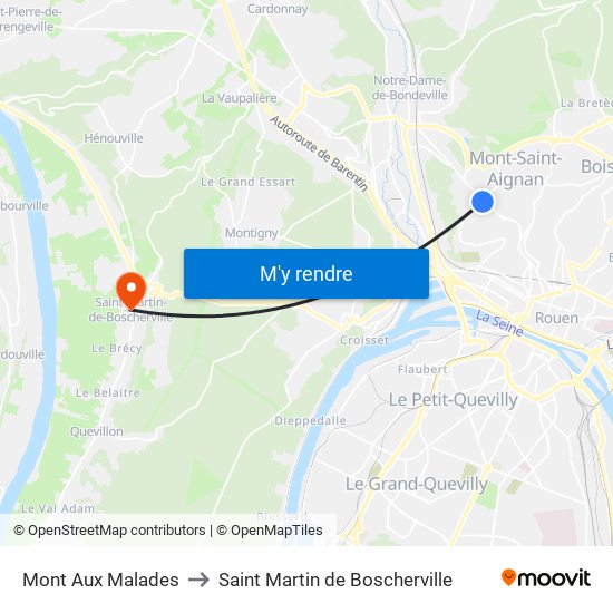 Mont Aux Malades to Saint Martin de Boscherville map