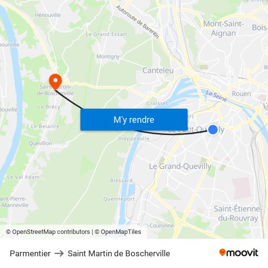 Parmentier to Saint Martin de Boscherville map
