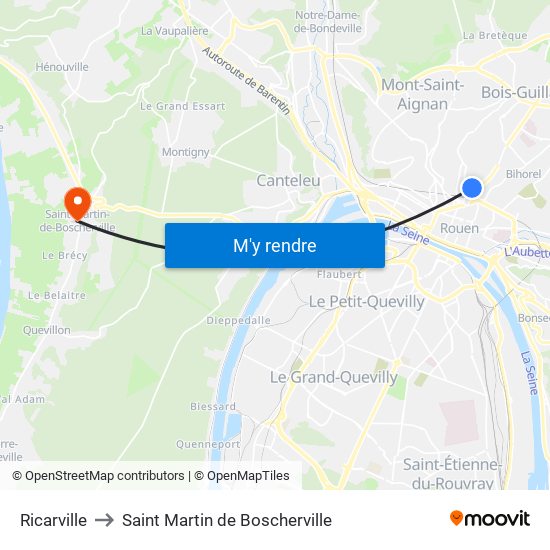 Ricarville to Saint Martin de Boscherville map