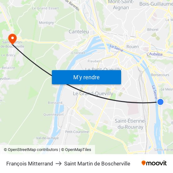 François Mitterrand to Saint Martin de Boscherville map