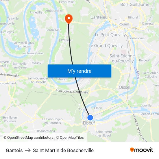 Gantois to Saint Martin de Boscherville map