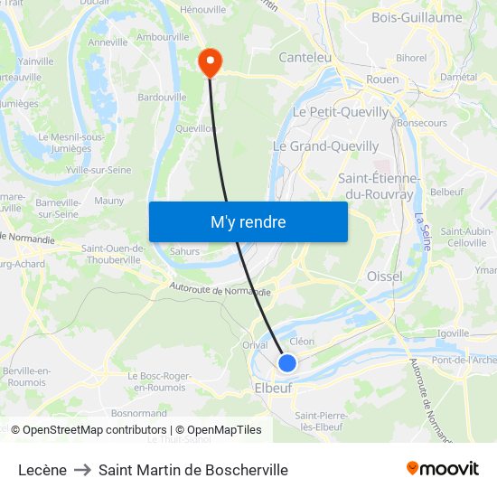 Lecène to Saint Martin de Boscherville map