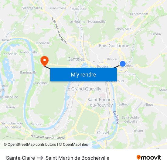 Sainte-Claire to Saint Martin de Boscherville map