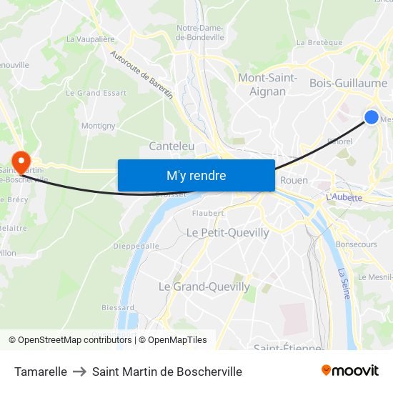 Tamarelle to Saint Martin de Boscherville map