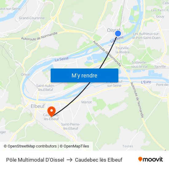 Pôle Multimodal D'Oissel to Caudebec lès Elbeuf map