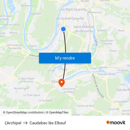 L'Archipel to Caudebec lès Elbeuf map