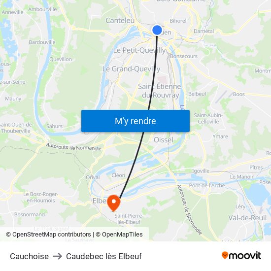 Cauchoise to Caudebec lès Elbeuf map