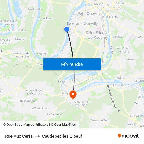Rue Aux Cerfs to Caudebec lès Elbeuf map