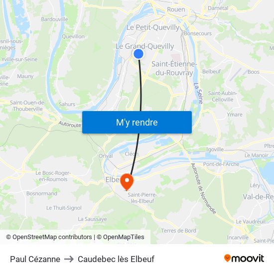 Paul Cézanne to Caudebec lès Elbeuf map