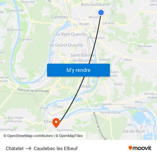 Châtelet to Caudebec lès Elbeuf map