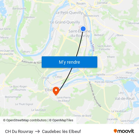 CH Du Rouvray to Caudebec lès Elbeuf map