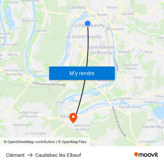 Clément to Caudebec lès Elbeuf map