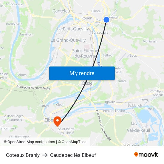Coteaux Branly to Caudebec lès Elbeuf map