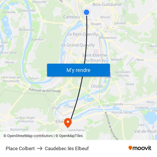 Place Colbert to Caudebec lès Elbeuf map