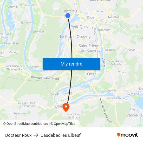 Docteur Roux to Caudebec lès Elbeuf map