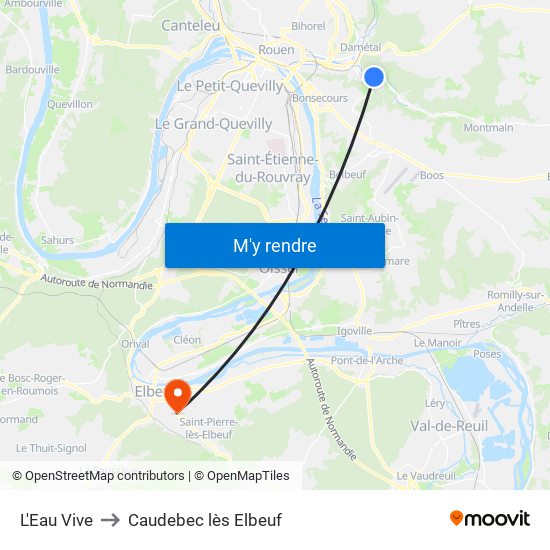 L'Eau Vive to Caudebec lès Elbeuf map