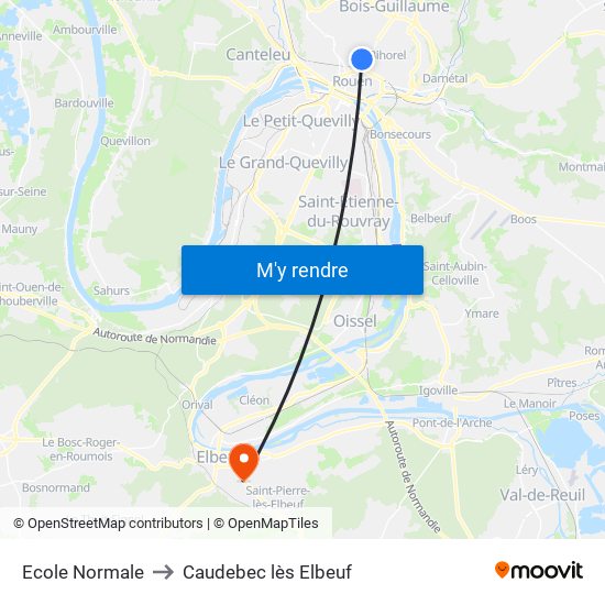 Ecole Normale to Caudebec lès Elbeuf map