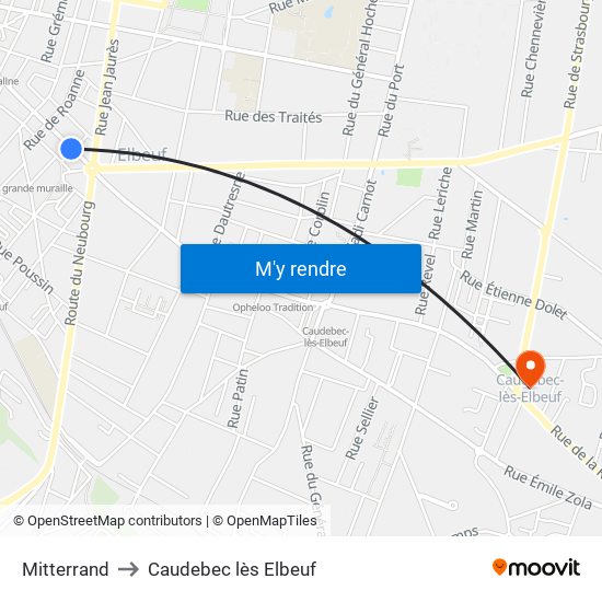 Mitterrand to Caudebec lès Elbeuf map