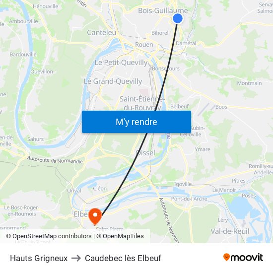 Hauts Grigneux to Caudebec lès Elbeuf map