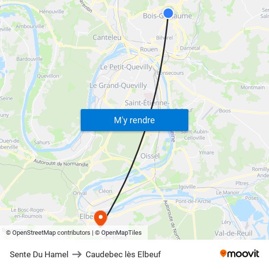 Sente Du Hamel to Caudebec lès Elbeuf map