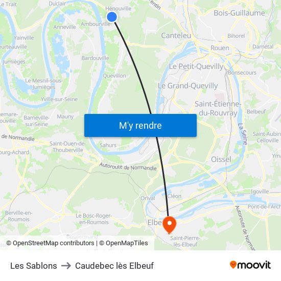 Les Sablons to Caudebec lès Elbeuf map