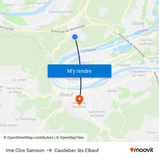 Ime Clos Samson to Caudebec lès Elbeuf map