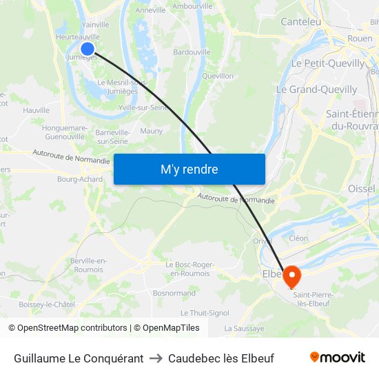 Guillaume Le Conquérant to Caudebec lès Elbeuf map