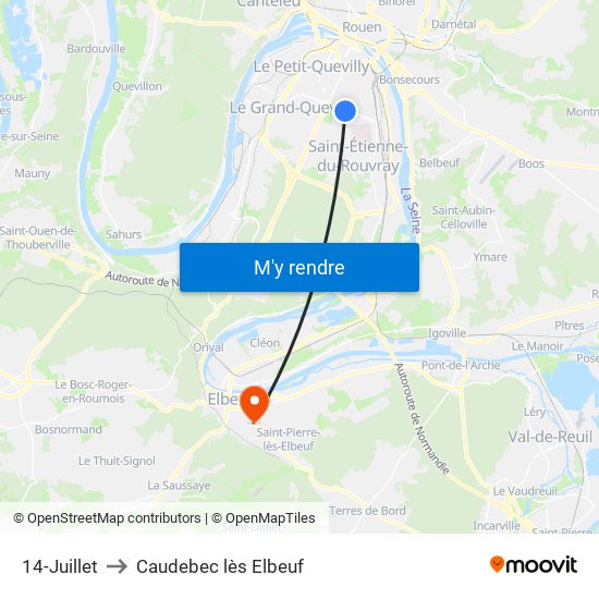 14-Juillet to Caudebec lès Elbeuf map