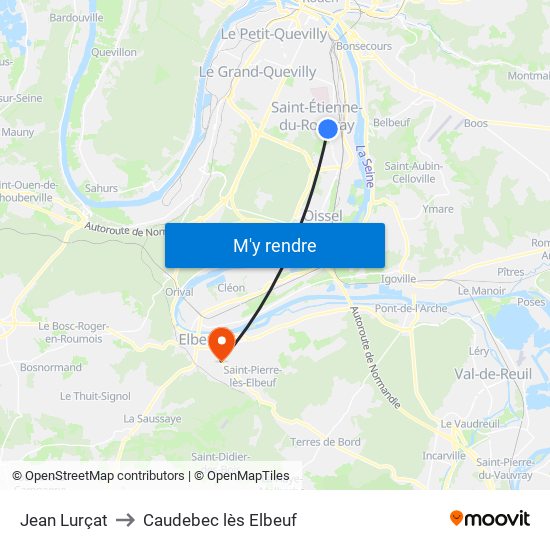 Jean Lurçat to Caudebec lès Elbeuf map
