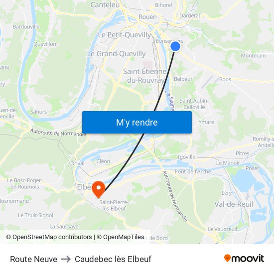 Route Neuve to Caudebec lès Elbeuf map