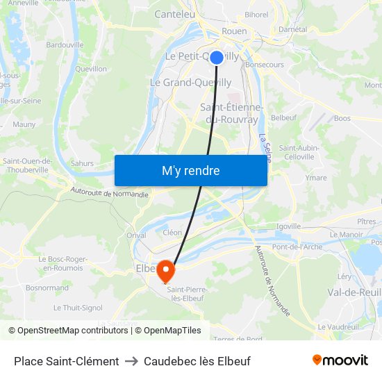 Place Saint-Clément to Caudebec lès Elbeuf map