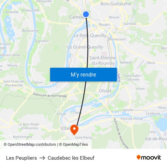 Les Peupliers to Caudebec lès Elbeuf map