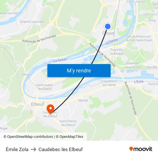 Émile Zola to Caudebec lès Elbeuf map