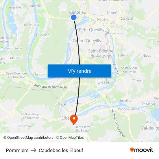 Pommiers to Caudebec lès Elbeuf map