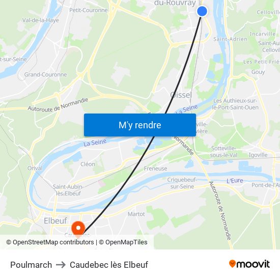 Poulmarch to Caudebec lès Elbeuf map