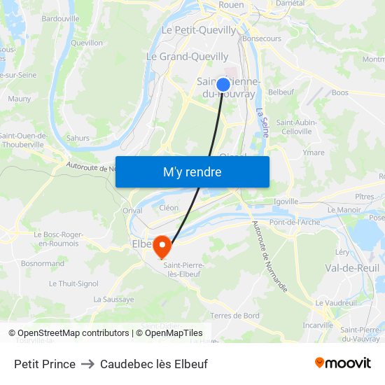 Petit Prince to Caudebec lès Elbeuf map