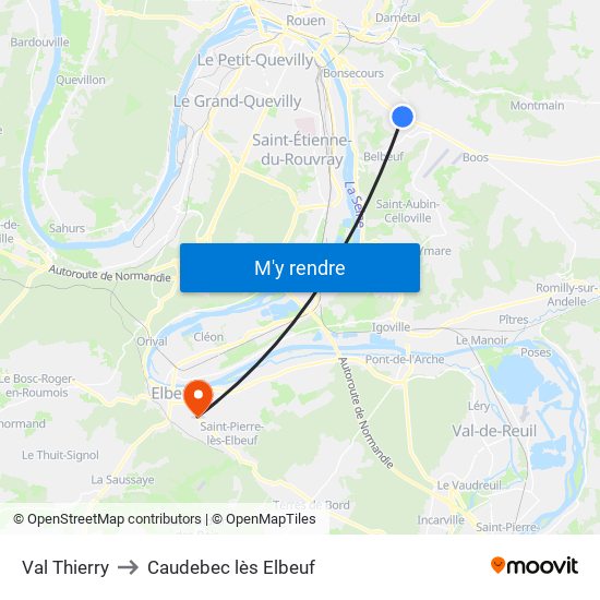 Val Thierry to Caudebec lès Elbeuf map